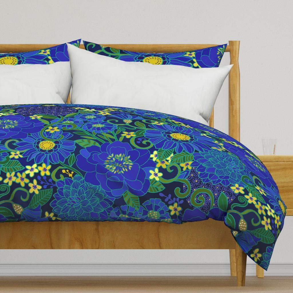 Duvet Covers |   1970s Floral Sapphire Large Duvet Cover Bedding 1970S Floral Sapphire Large