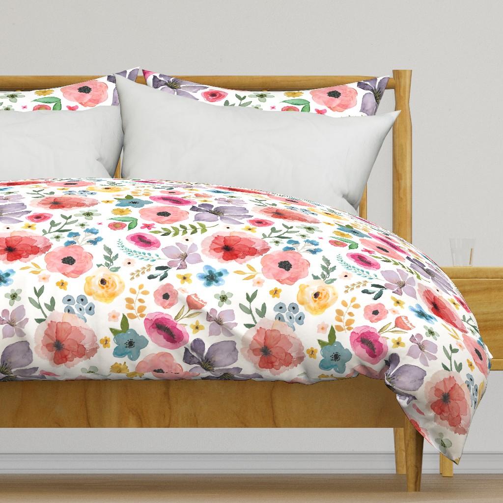 Duvet Covers |   21″ FLORAL FIESTA /  WHITE Duvet Cover Bedding 21" Floral Fiesta , White