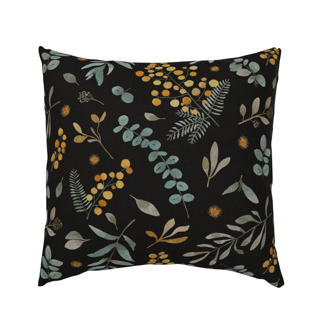 Euro Pillow Shams |   Australia native flowers sunshine wattle eucalyptus leaves black X-LARGE Euro Pillow Sham Bedding Euro Pillow Shams