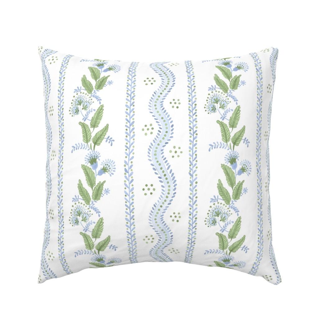 Euro Pillow Shams |   Cornflower Blue and greens on white Euro Pillow Sham Bedding Cornflower Blue And Greens On White