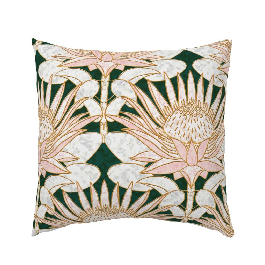 Euro Pillow Shams |   Rose King Protea Art Deco (forest green) 18” Euro Pillow Sham Bedding Euro Pillow Shams