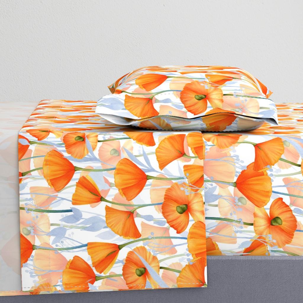 Sheet Sets |   18″ California  Poppy Meadow Double Layers -orange poppies, summer wildflowers, meadow flowers   Sheet Set Bedding Sheet Sets