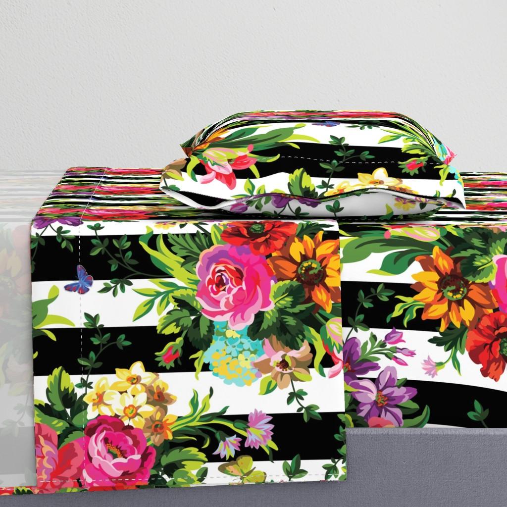 Sheet Sets |   21″ FLORAL POP / VERTICAL STRIPES Sheet Set Bedding Sheet Sets