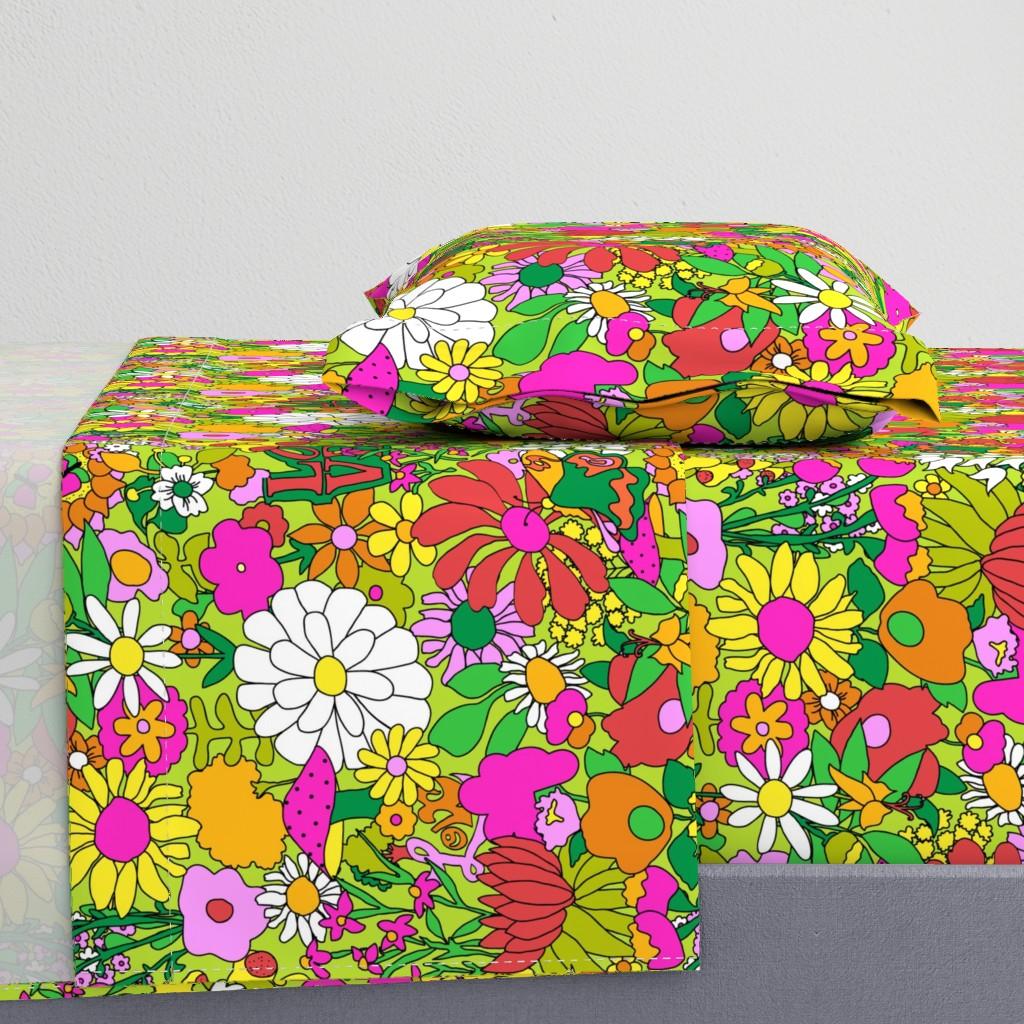 Sheet Sets |   60’s Groovy Garden in Lime Green Sheet Set Bedding 60'S Groovy Garden In Lime Green