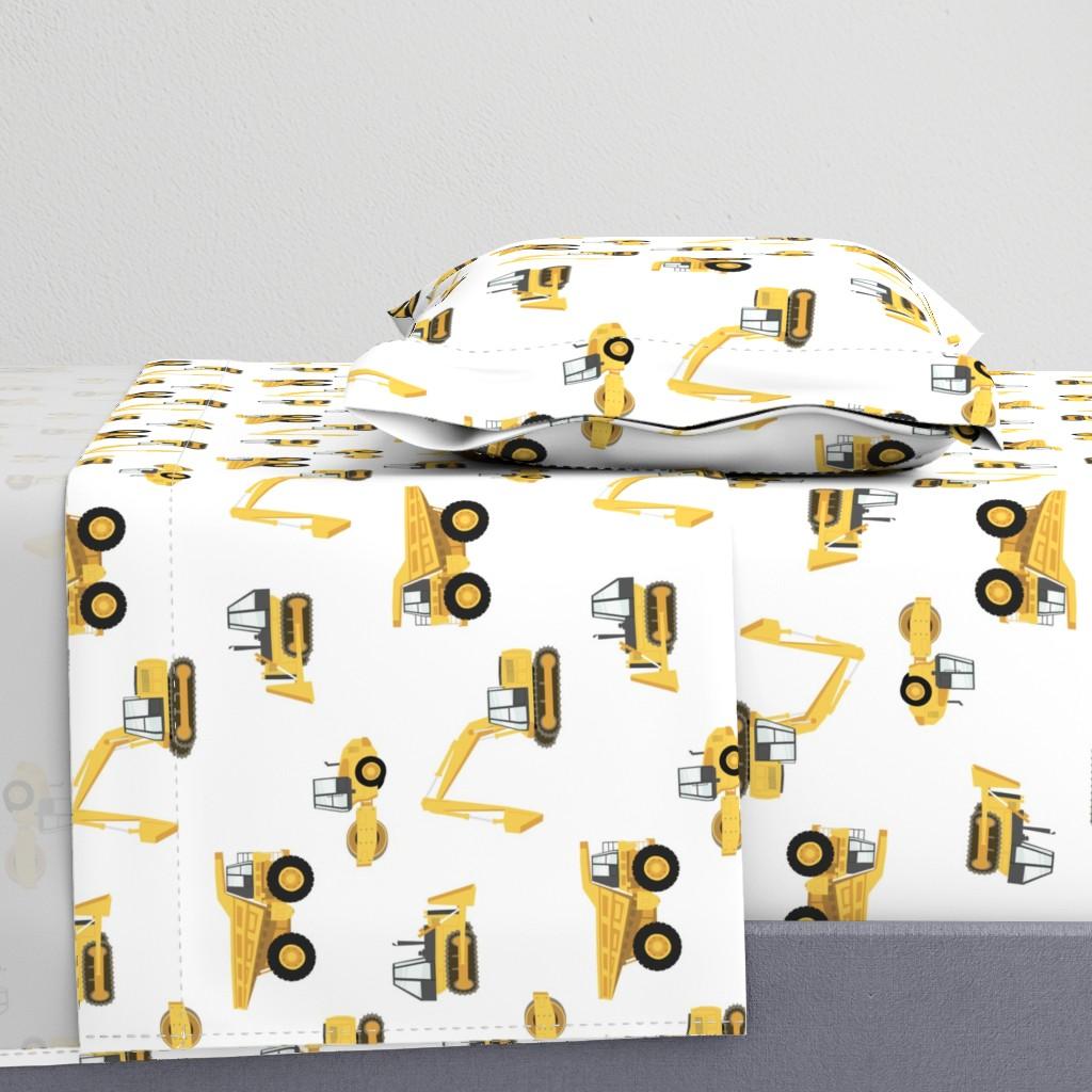 Sheet Sets |   (large) construction trucks – yellow on white Sheet Set Bedding (Large) Construction Trucks - Yellow On White