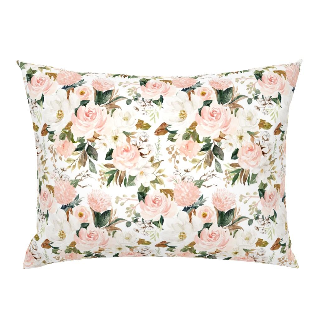 Standard Pillow Shams |   10″ Vintage Magnolia Florals // White Standard Pillow Sham Bedding Standard Pillow Shams