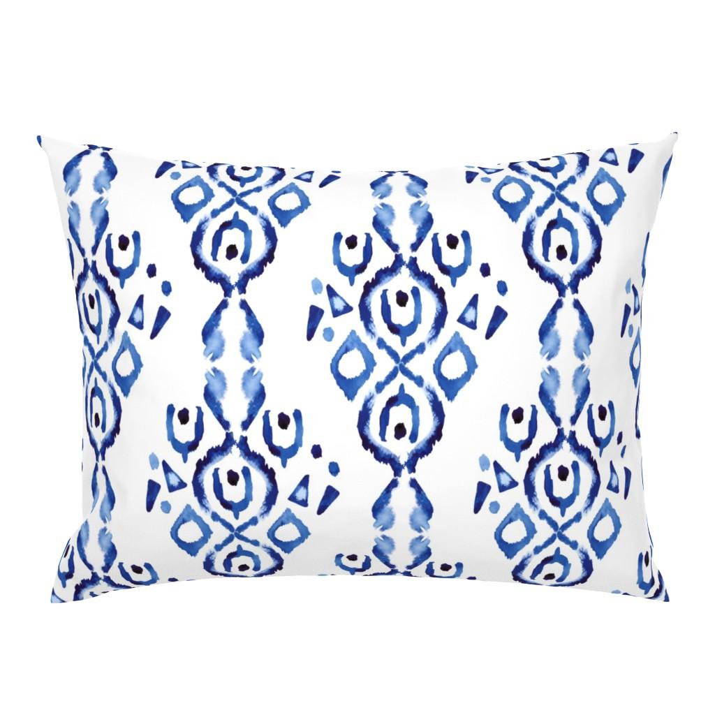 Standard Pillow Shams |   17-10V Blue Indigo Ikat  Abstract  Boho Stripe  Standard Pillow Sham Bedding 17-10V Blue Indigo Ikat Abstract Boho Stripe