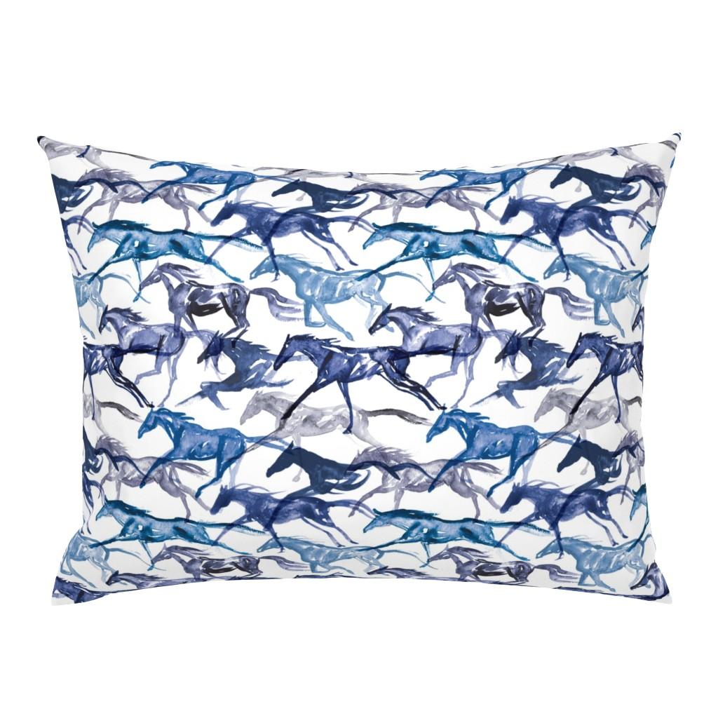 Standard Pillow Shams |   “Gallop in Blue” – Blue Galloping Watercolor Horses Standard Pillow Sham Bedding Standard Pillow Shams