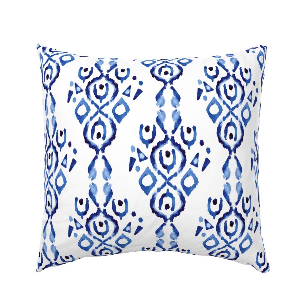 Euro Pillow Shams |   17-10V Blue Indigo Ikat  Abstract  Boho Stripe  Euro Pillow Sham Bedding 17-10V Blue Indigo Ikat Abstract Boho Stripe